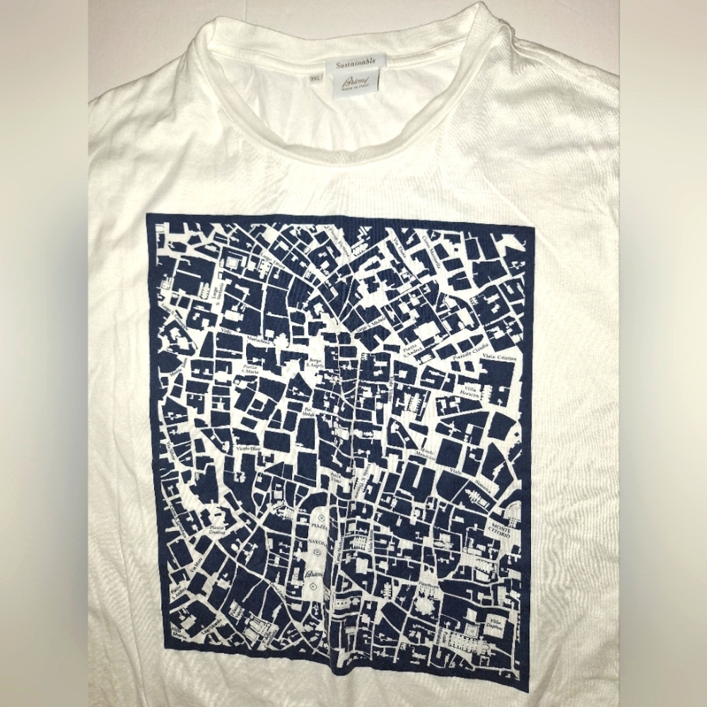 Rare $750 Brioni T shirt 3XL Graphic Rome Map Print White Black